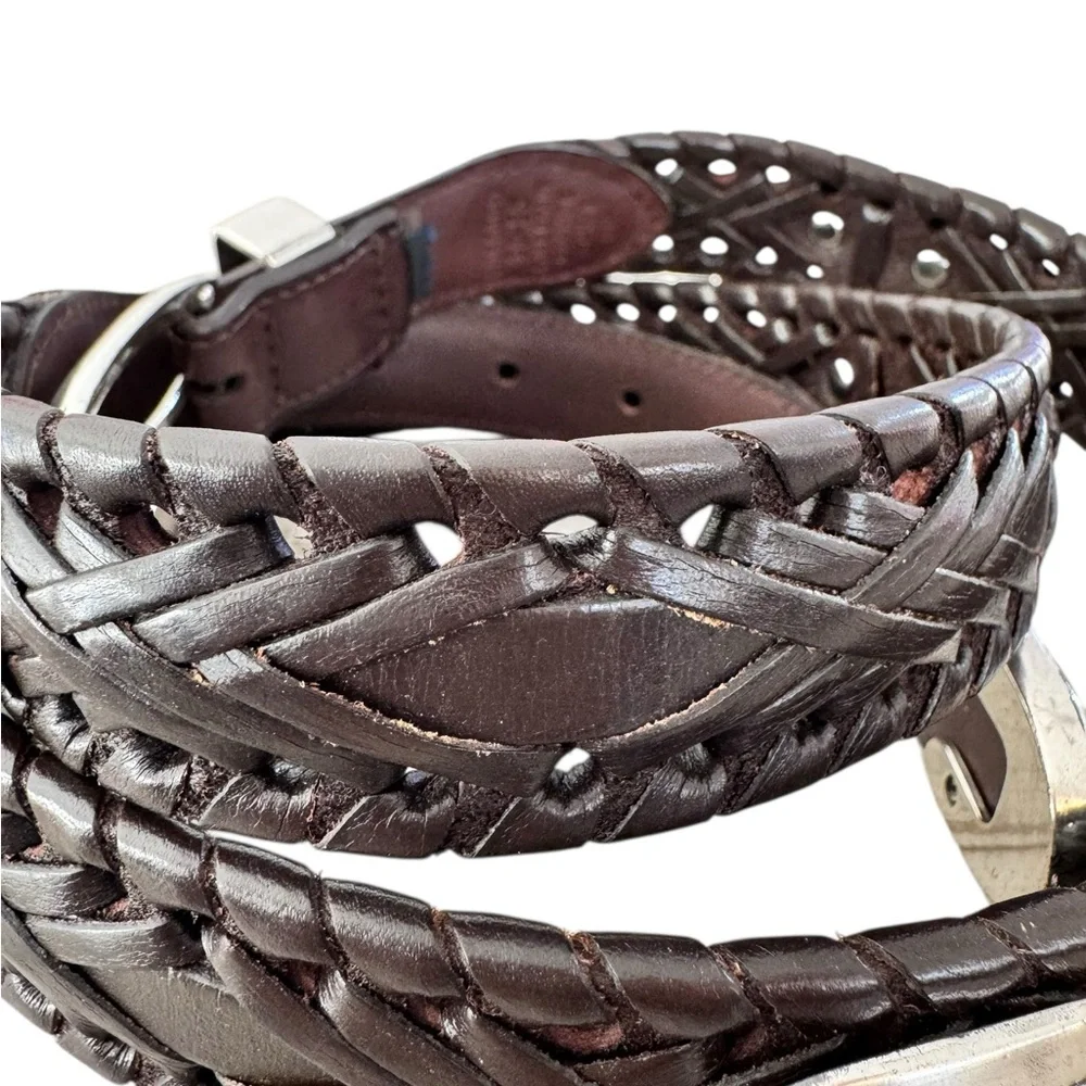 VTG Brighton Men's Brown woven Leather Belt with Silver Buckle 42 B065000